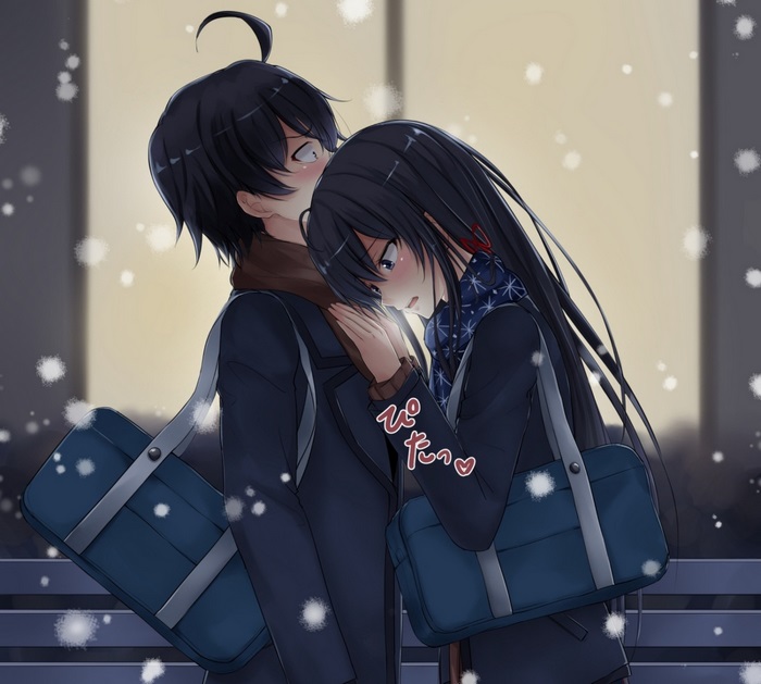 Hikigaya Hachiman and Yukino Yukinoshita in snow