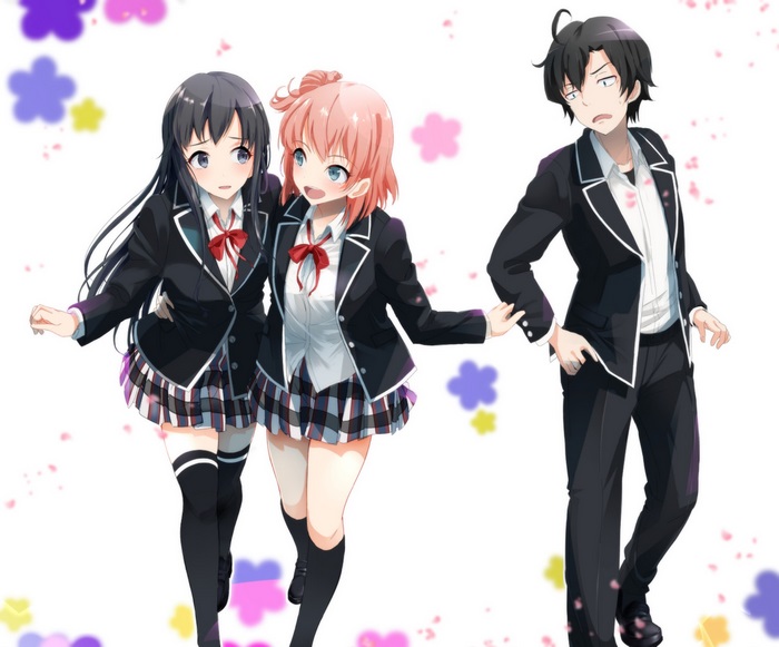 Hikigaya Hachiman and two girls from My Teen Romantic Comedy SNAFU