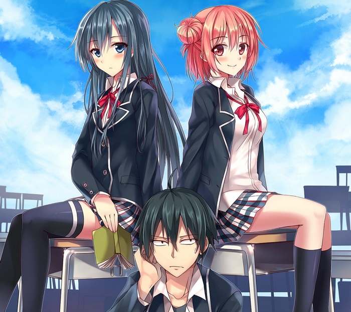 Hikigaya Hachiman and two girls from My Teen Romantic Comedy SNAFU