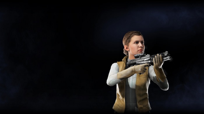 Leia Organa from Star Wars holding a blaster rifle