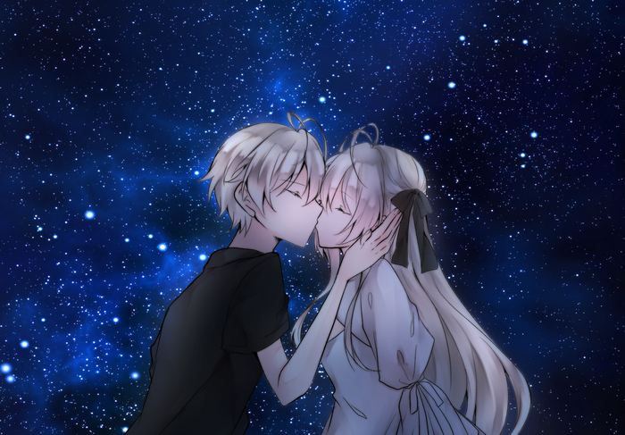 Couple kissing under the starry sky