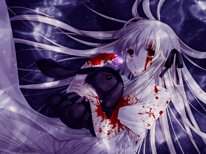 Sora Kasugano with bloody bunny plush