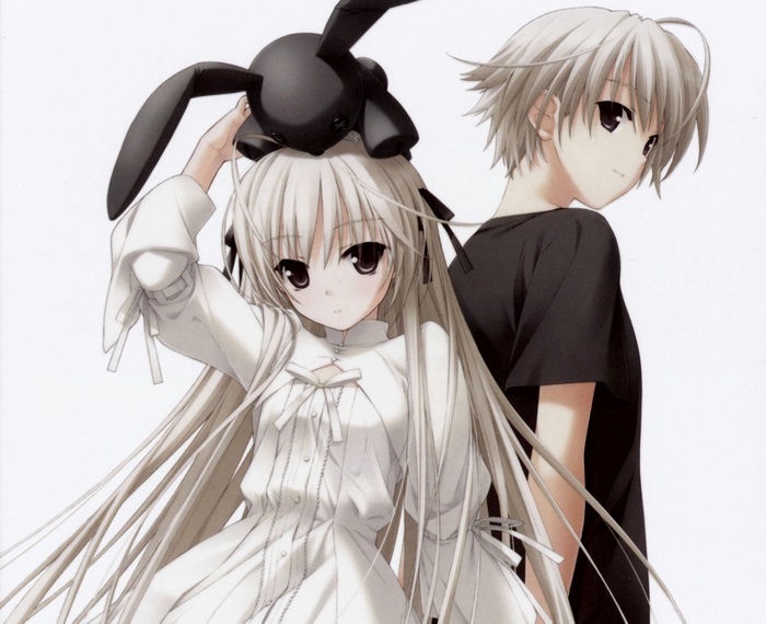 Sora Kasugano with a black bunny plush