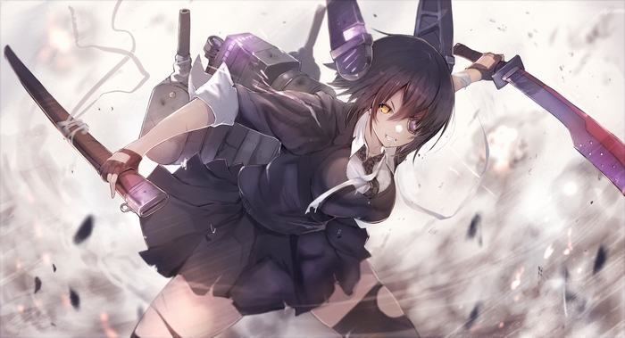 Tenryuu from Kancolle holding swords