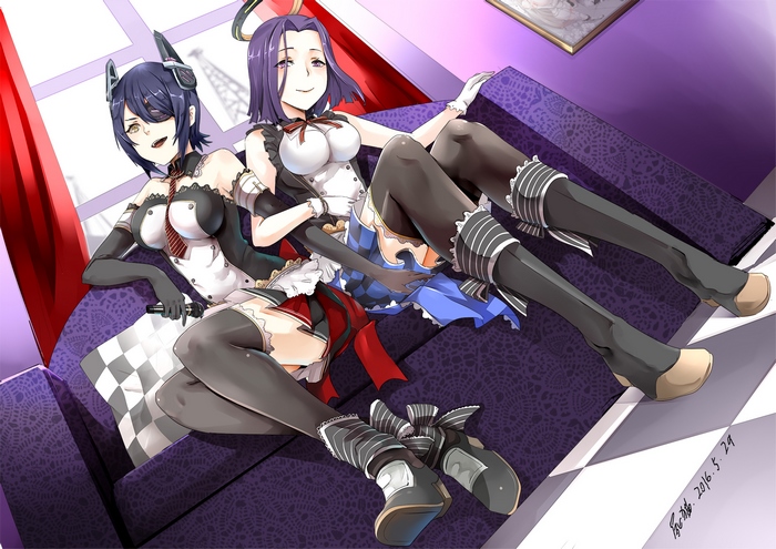 Tenryuu from Kancolle sitting on a couch