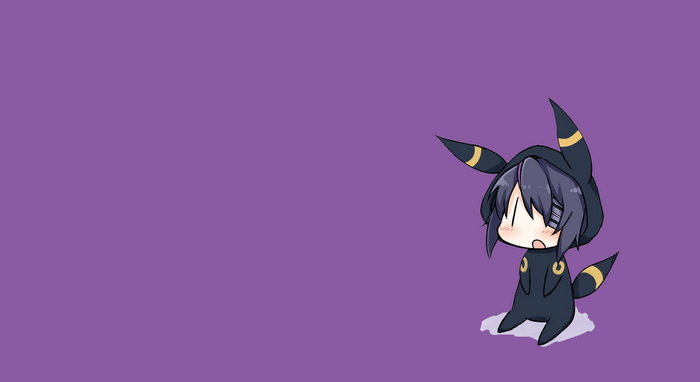Chibi Umbreon costume character on purple background