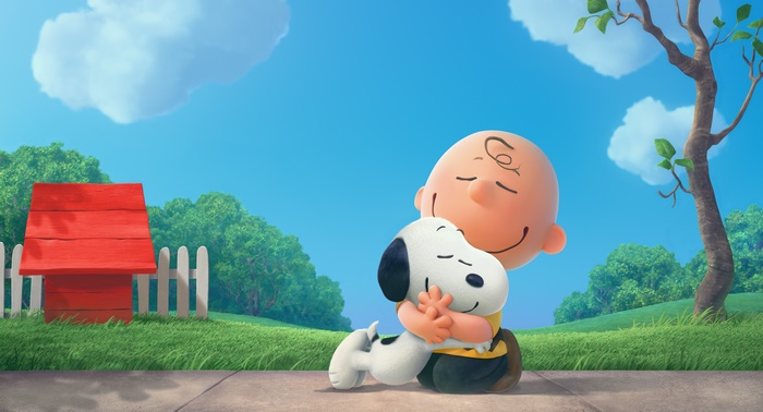 Charlie Brown and Snoopy hugging