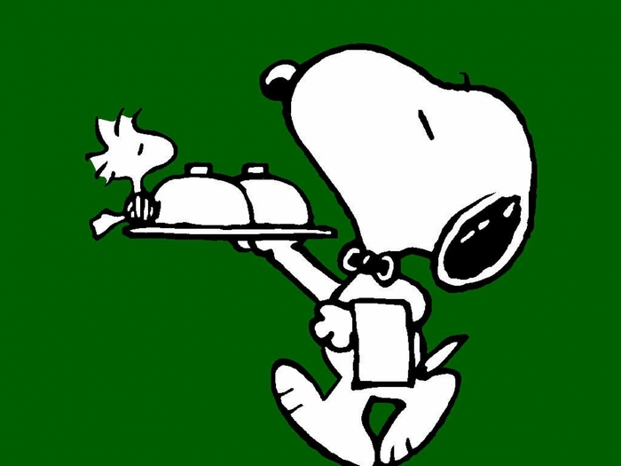 Snoopy and Woodstock serving food