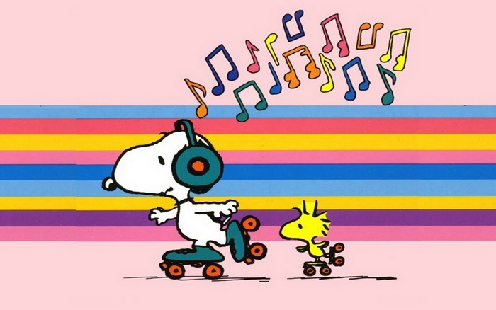 Snoopy and Woodstock on roller skates