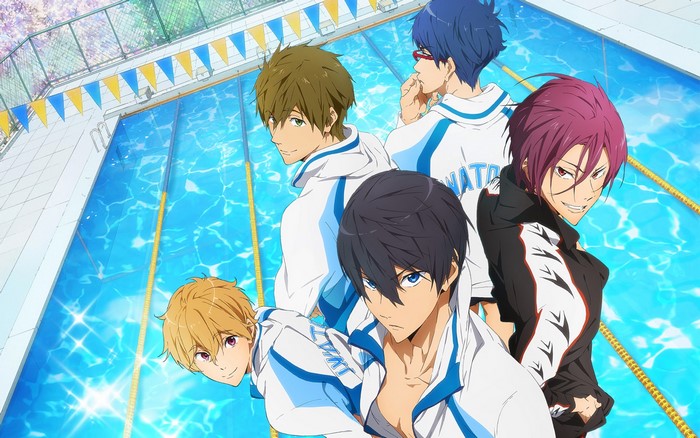 Haruka Nanase and friends at the swimming pool