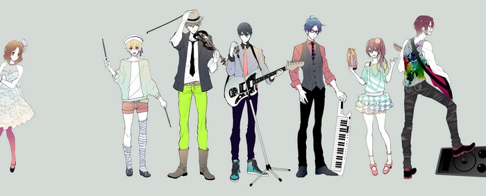 Anime band with various musical instruments