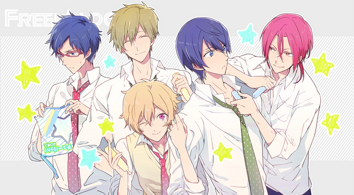 Five boys from Free! with stars