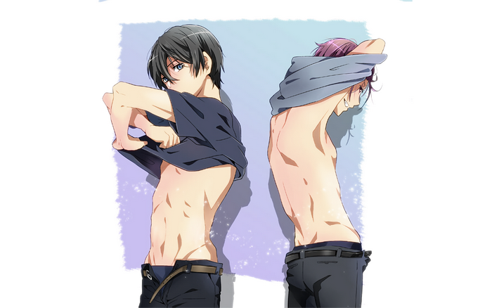 Haruka Nanase and Makoto Tachibana from Free! removing shirts