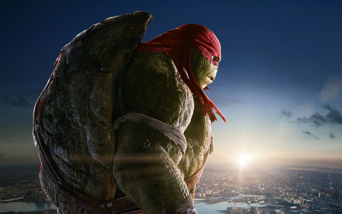 Raphael from Teenage Mutant Ninja Turtles overlooking a city
