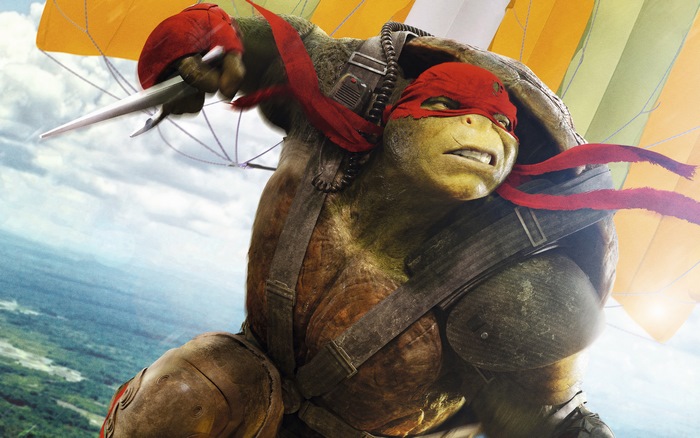 Raphael from Teenage Mutant Ninja Turtles parachuting