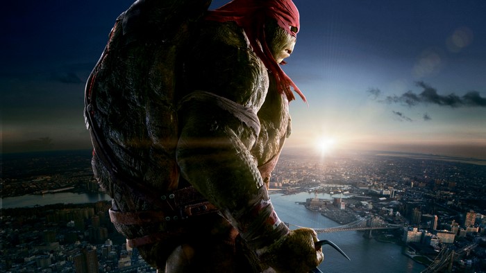 Raphael from Teenage Mutant Ninja Turtles overlooking a city