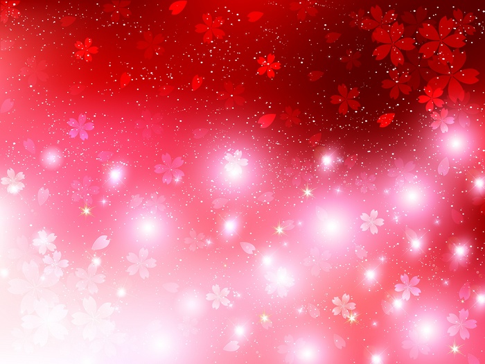 Red and pink cherry blossom background with sparkles