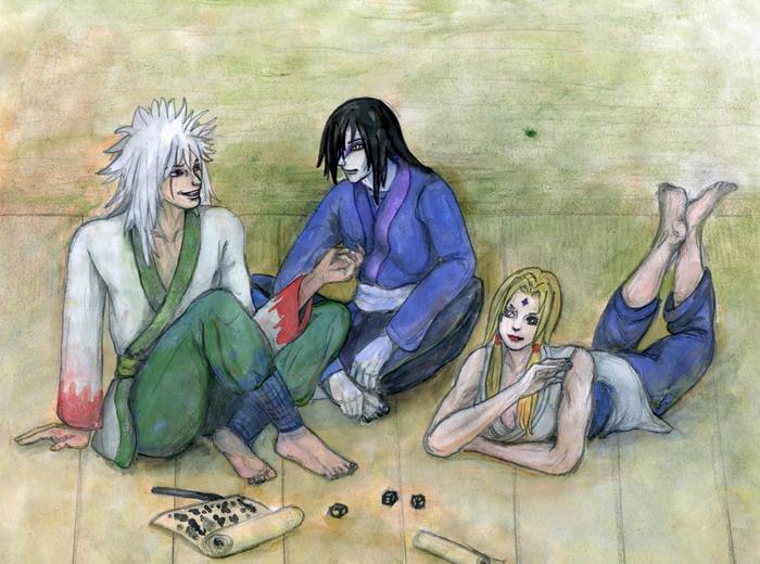 Jiraiya, Orochimaru, and Tsunade from Naruto