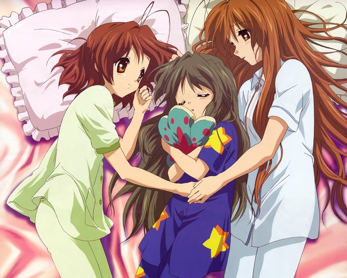 Sanae Furukawa and two girls in bed