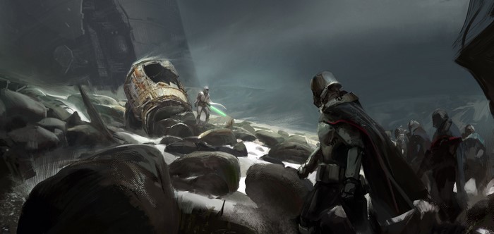 Captain Phasma from Star Wars on a rocky planet