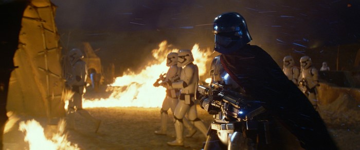 Captain Phasma and Stormtroopers in a burning village