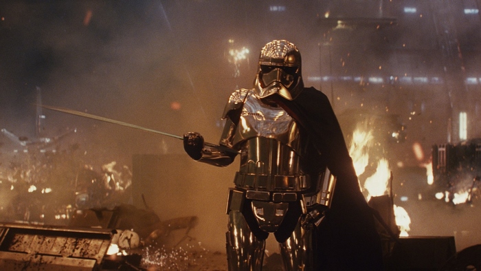 Captain Phasma from Star Wars in a fiery battle