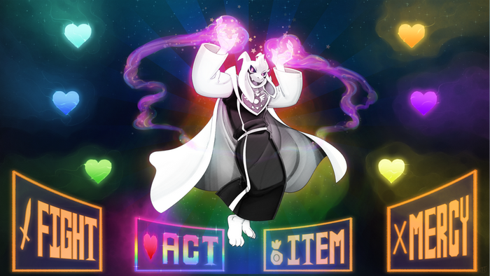 Asriel from Undertale with souls and buttons