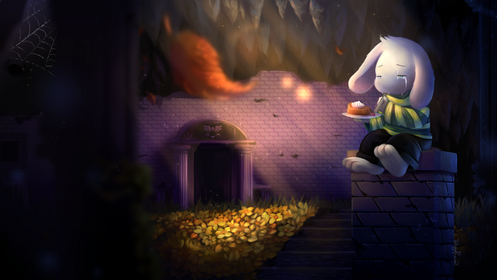 Asriel from Undertale crying with pie