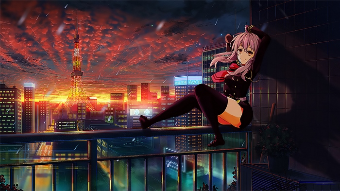 Shinoa Hīragi on a rooftop in Tokyo