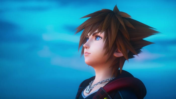 Sora from Kingdom Hearts looking up at the sky