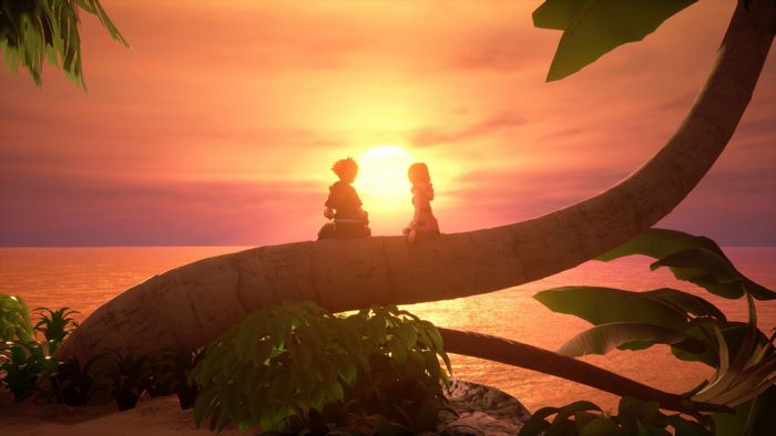 Sora and Kairi from Kingdom Hearts on a palm tree