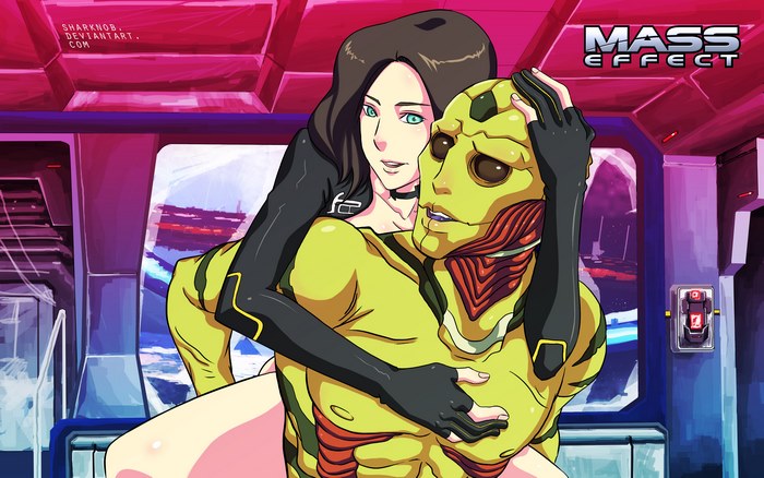 Thane Krios and woman from Mass Effect
