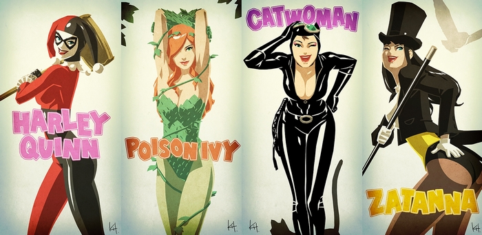 Harley Quinn, Poison Ivy, Catwoman, and Zatanna