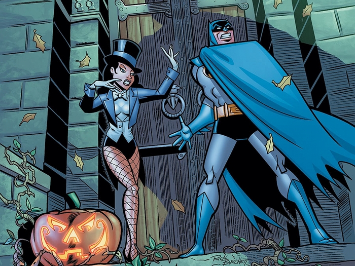 Zatanna and Batman in front of a door