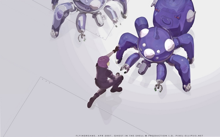 Motoko Kusanagi with spider-like robots