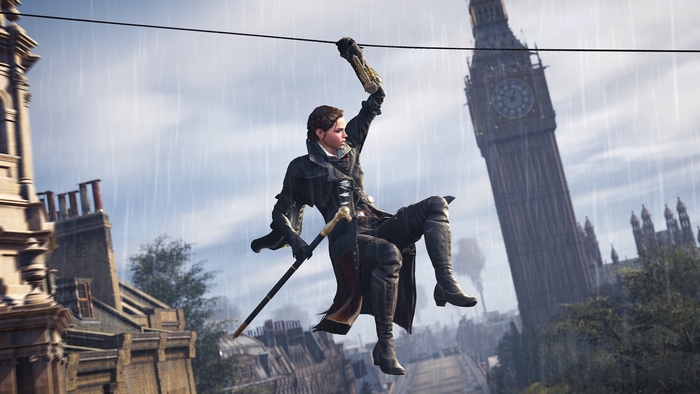 Evie Frye from Assassin's Creed Syndicate ziplining