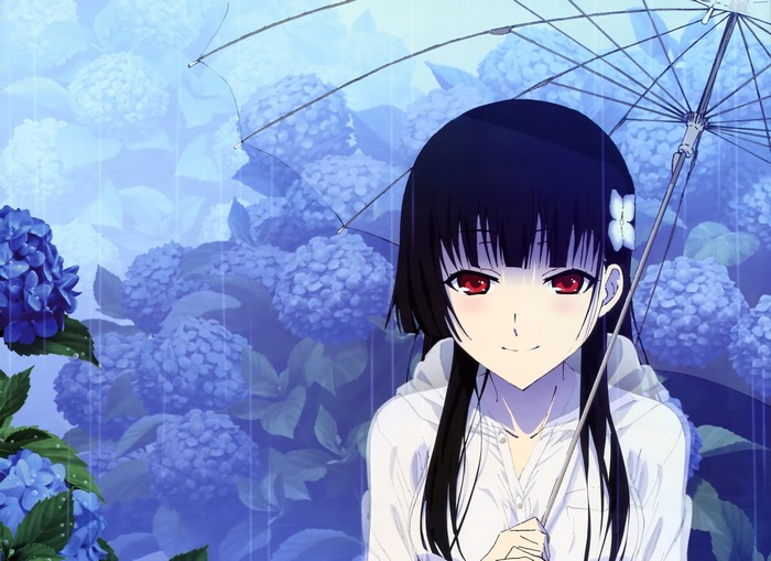 Rea Sanka with Umbrella and Hydrangeas