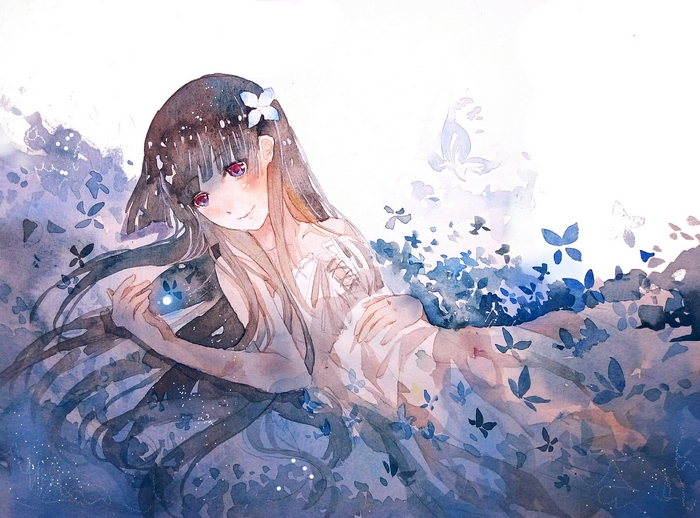 Girl with flower and butterflies