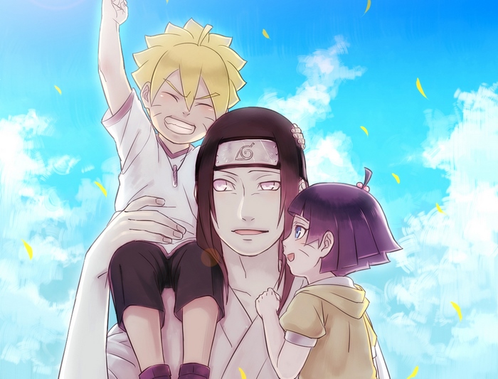 Neji Hyuga with Boruto and Himawari