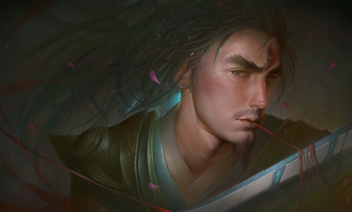 Master Yi from League of Legends with red threads