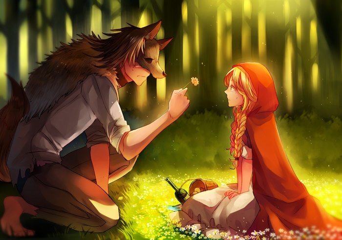 Red Riding Hood and the Wolf in the Forest