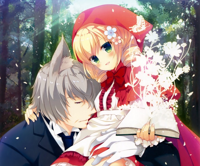 Red Riding Hood and the Wolf in a Forest