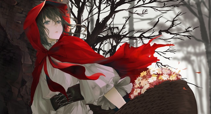 Red Riding Hood in a forest