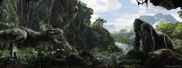 King Kong vs. Tyrannosaurus Rex in a jungle
