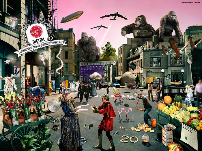 Virgin Digital Collage with Gorillas and Airships