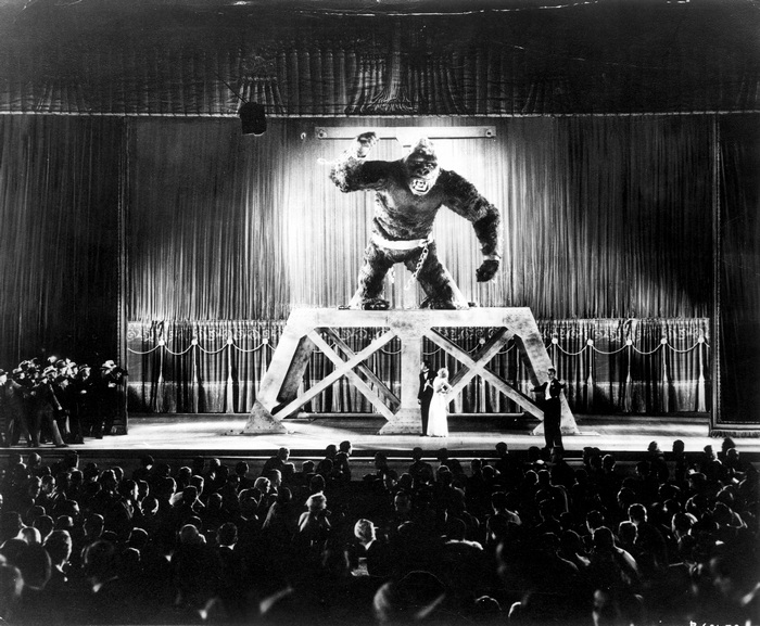King Kong on stage with actors and audience