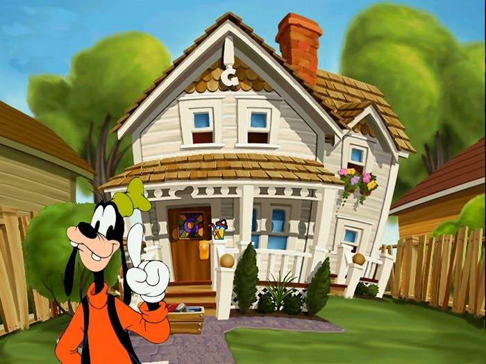 Goofy standing in front of his house
