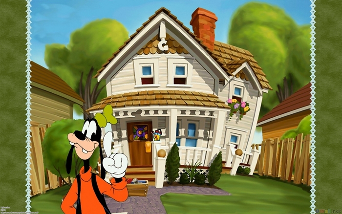 Goofy in front of his house