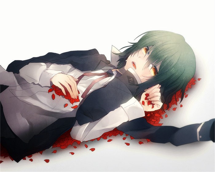 Ayato Naoi lying down with red petals