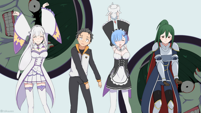 Emilia, Subaru, Rem, and Crusch from Re:Zero